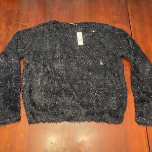 NWT 7th Avenue New York & Company Blak Fuzzy Sequin Sweater XL Cozy